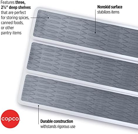 Copco Non-Skid 3-Tier Spice Pantry Organizer, 15-Inch, Durable Gray
