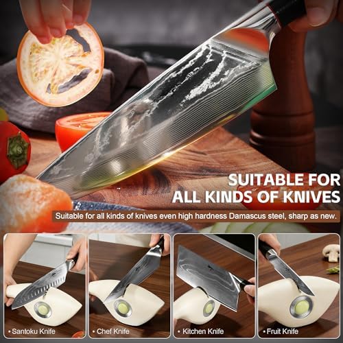 Knife Sharpener, 6 Adjustable Sharpening Angle, Coarse & Fine Knife Sharpener with Adjustable Angle Guide (Beige)