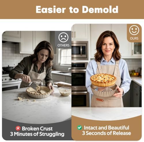 Deep Dish Pie Pan: 2 Pack 9.5 inch Quiche Baking Pan Removable Bottom