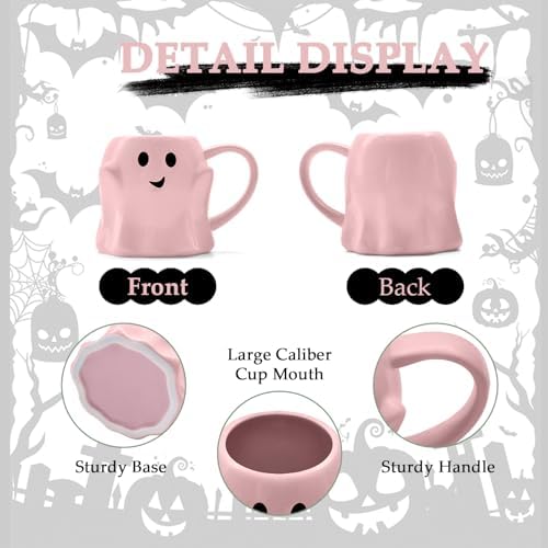 14 oz Halloween Ghost Coffee Mug - Cute Ceramic Ghost Pattern Ghostface Mug Coffee Cup Halloween Accessories Birthday Gifts for Kids Adult (pink)