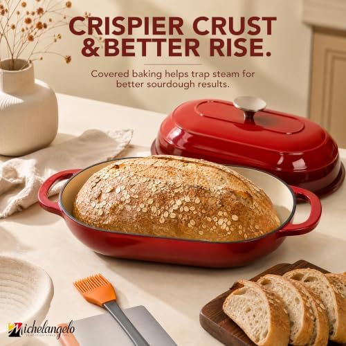 MICHELANGELO Enameled Cast Iron Bread Oven, Oval Sourdough Dutch Oven & Lid