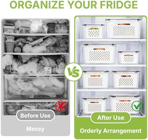 5 Pack Large Fruit Storage Containers for Fridge, Leakproof Produce Containers with Removable Colanders, Dishwasher Safe Fridge Organizers and Storage, Keep Berry, Vegetables Fresh Longer
