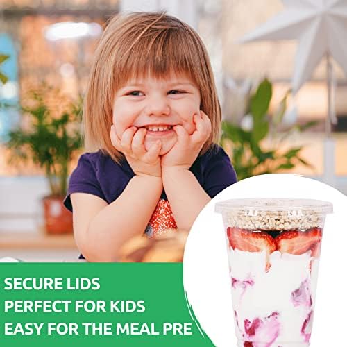 Aatriet 16 oz Clear Plastic Parfait Cups with Insert 4oz & Flat Lids No Hole - (50 Sets) Yogurt Fruit Parfait Cups for Kids, for Dips and Veggies, Take Away Breakfast and Snacks. No Leaking