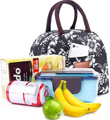 BALORAY Lunch Bag for Women Men Adult Lunch Box (White Flower), M