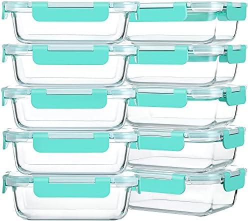 M MCIRCO 10 Pack,22 oz Glass Food Storage Containers with lids, Green