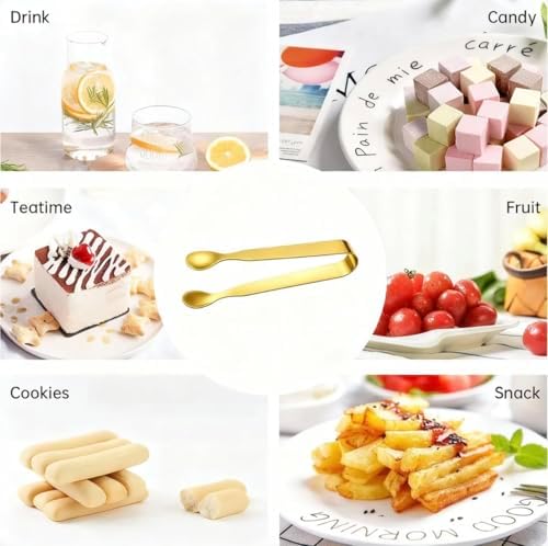 6PCS Golden Ice Tongs Mini Sugar Tongs, Stainless Steel Tiny Kitchen Tongs