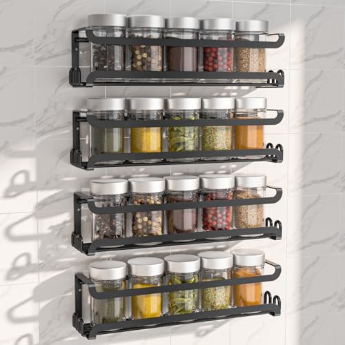 LUCYCAZ 4 Pack Wall Mounted Spice Rack for Kitchen Cabinet,RV,Camper,Black