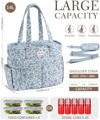 Bagstellar Corduroy Lunch Box for Women Insulated Lunch Bag Cooler Tote Bag