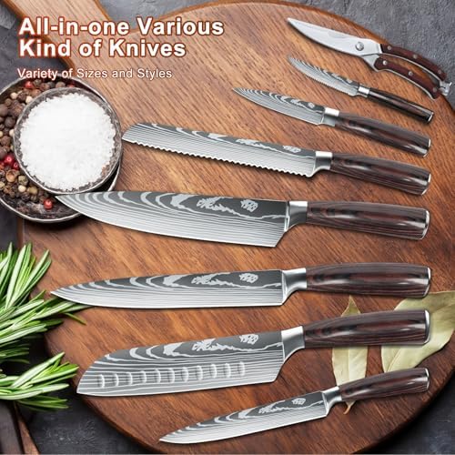 Dfito Kitchen Knife Set, 15 Pieces Knife Set with Block and Sharpener