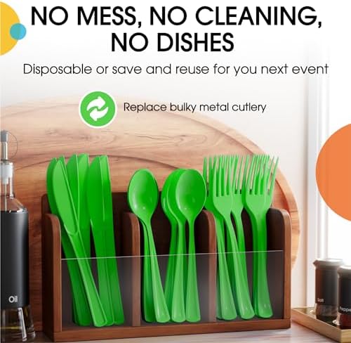 Party Solids Lime Green Plastic Silverware 150 Pcs Lime Green Cutlery Set