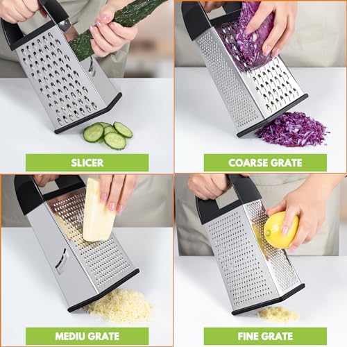 Cheese Grater With Container Box Grater Stainless Steel Kitchen Black