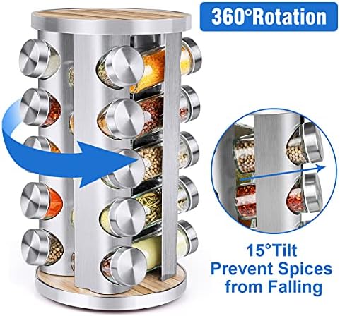 CANTAMI Spice Rack Organizer with Jars for Cabinet(20Pcs), Revolving