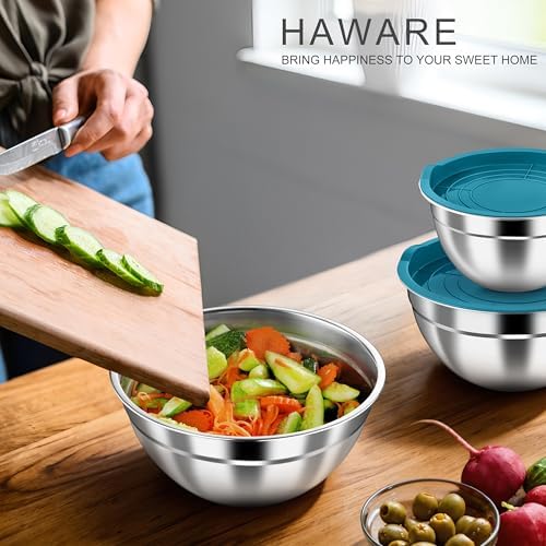 HaWare Mixing Bowls with Airtight Lids, 6-Piece Stainless Steel Salad Bowls