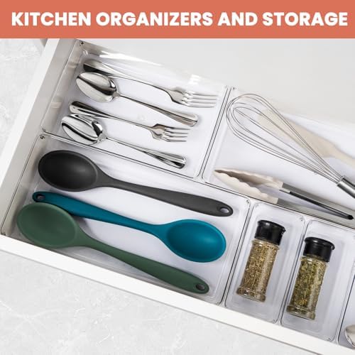 Large Clear Plastic Drawer Organizer 28 Pack - 5 Sizes (XL to small) Acrylic Drawer Organizer Trays for Kitchen Utensils, Gadgets, Bathroom, Vanity and Makeup, Office - Everything Can Be Organized!