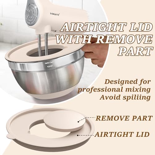 Umite Chef Mixing Bowls with Airtight Lids Set, 8PCS Stainless Steel Nesting Bowls with Grater Attachments, Non-Slip Bottoms, 5, 4, 3.5, 2, 1.5QT for Mixing & Serving