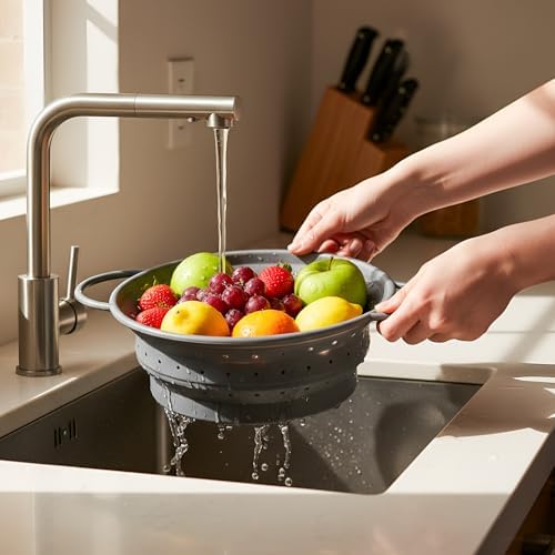 3 Pack Collapsible Colander with Strainer Bowl Set,Grey