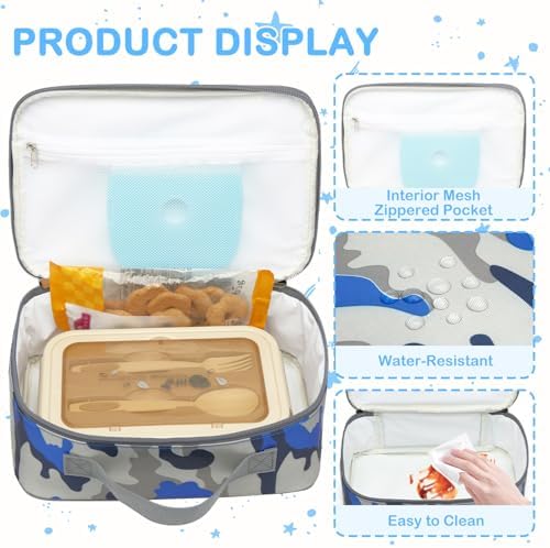 FlowFly Kids Lunch box Insulated Soft Bag Mini Cooler Back to School Thermal Meal Tote Kit for Girls, Boys, Flag