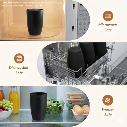 Homienly Kitchen Cups 20oz Wheat Straw Cups-6 pcs Lightweight cups Unbreakable & Reusable Glassware Set Stackable for Party,Camping,Picnic-Black