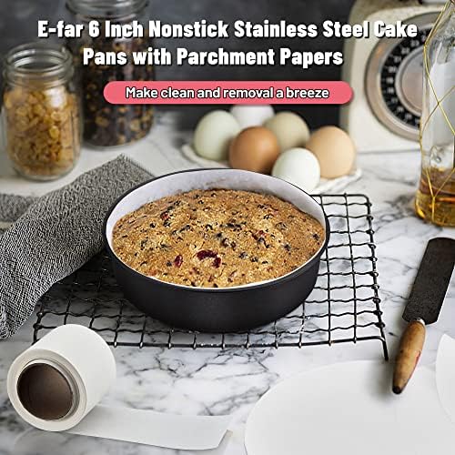 E-far 6 Inch Cake Pans Set of 2, Nonstick Small Cake Pans & Parchment Paper