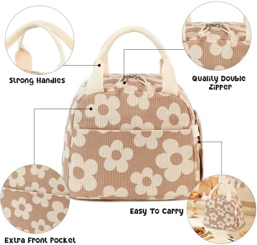 Bluboon Lunch Bag for Women Men Cute Corduroy Lunch Tote Bags Reusable Insulated Lunch Box Large Capacity Reusable Insulated Cooler for Work Picnic or Travel