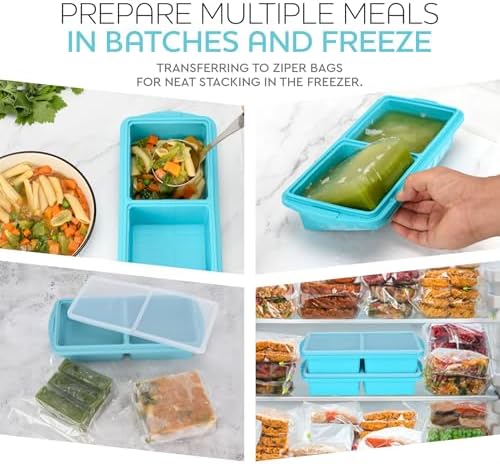 XOMOO Silicone Freezer Tray With Lid-Soup Freezer Container molds-2-cup Extra Large Ice Cube Tray-makes 4 perfect 500ml portions cubes, For freezing soup,stews,sauces.Oven&Dishwasher-Safe(2-Pack)