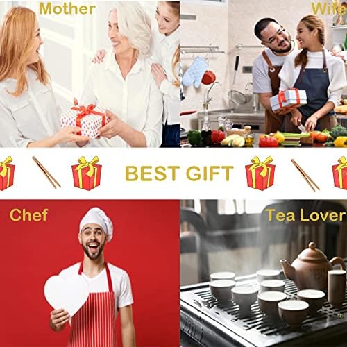 Bamboo Toast Tongs, 7 Inches Mini Wood Cooking Tong with Anti-slip Design Great for Serving Food/Toaster/Bread & Pickles/Sugar/Barbecue,Small Kitchen Tongs Multi-use for Salad, Grilling, Frying (8)