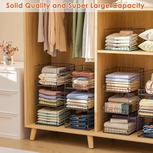 5-Tier Stackable Closet Storage Baskets, Closet Organizers and Storage Shelves, Foldable & Stackable Clothes Storage Bins for Closet System, Closet Shelf Organizer for Home,Black(Patent No. 30022416)