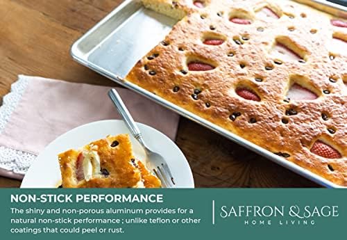 Commercial Quality Cookie Sheet Pan - 2 Pack Aluminum Half Sheet Baking Pan by Saffron & Sage Home Living - This 18x13 Rimmed Baking Sheet Set is Rust & Warp Resistant, Heavy Duty, of Thick Gauge