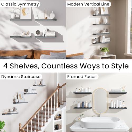 BAYKA Gray Floating Shelves 15.7in, Set of 4, Wall Mount Rustic Wood Shelf