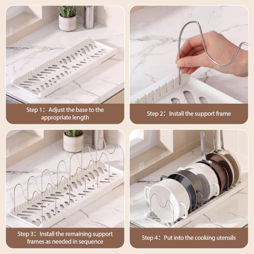 Sieral 4 Pack Expandable Pots and Pans Organizer Under Cabinet,White