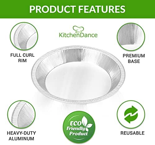 KitchenDance Disposable Heavyweight Aluminum Foil Pie Pan - 36 Ounces Round Baking Pan Perfect for Homemade Cakes, Pies - Aluminum Foil Pan for Baking, Storing, and Preparing Food #1070 (100, Silver)