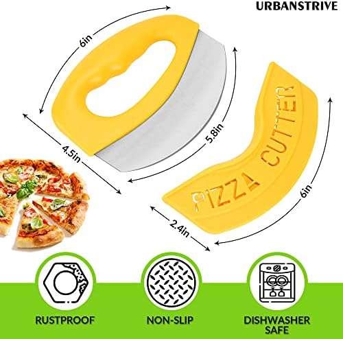Urbanstrive Heavy Duty Stainless Steel Pizza Cutter with Cover, Super Sharp Blade Pizza Knife Pizza Cutter Rocker, Perfect Kitchen Gadgets for Pizza Cutting Home Essentials (Yellow)