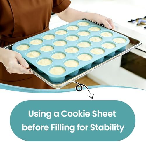 CAKETIME Silicone Mini Muffin Pan, 24 Cups Nonstick Mini Cupcake Pan for Baking Muffin, Cupcake, Egg Bites, Fat Bomb, Light Blue