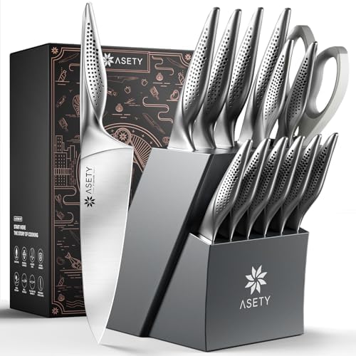 ASETY Knife Block Set, 15 PCS Knives Set for Kitchen, Stainless Steel