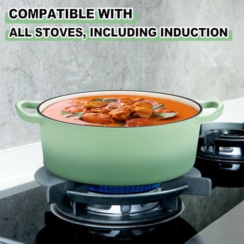 E-far 7QT Oval Dutch Oven Pot with Lid, Green Enameled Cast Iron Dutch Oven