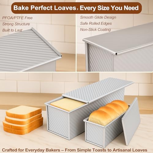 Pullman Loaf Pan with Lid, 2-Pack, 13x5 and 8.4x4.8 Inch