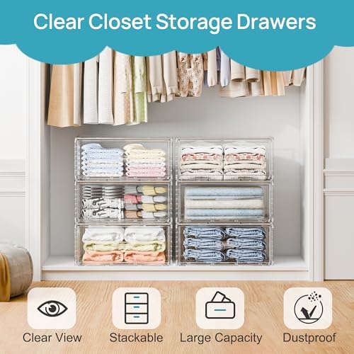 Vtopmart 2 Pack Large Clear Stackable Storage Drawers for Closet, 23QT