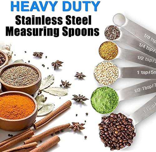 Measuring Spoons, Premium Heavy Duty Stainless Steel Measuring Spoons Cups Set, Small Tablespoon with Metric and US Measurements, Set of 6 for Measuring Dry and Liquid Ingredients