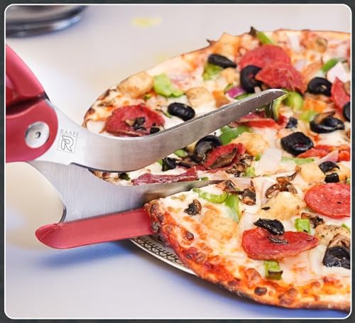 Pizza Scissors with Non Stick Slice Server. Sharp Pizza Cutting Without Topping Mess.Firm Grip, Food Grade Stainless Steel Pizza Cutter. Dishwasher Safe. 4 in 1 Kitchen Scissors