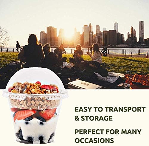 Aatriet 9 oz Clear Plastic Parfait Cups with Insert 3.25oz & Dome Lids No Hole - (20 Sets) Yogurt Fruit Parfait Cups for Kids, for Dips and Veggies, Take Away Breakfast and Snacks. No Leaking