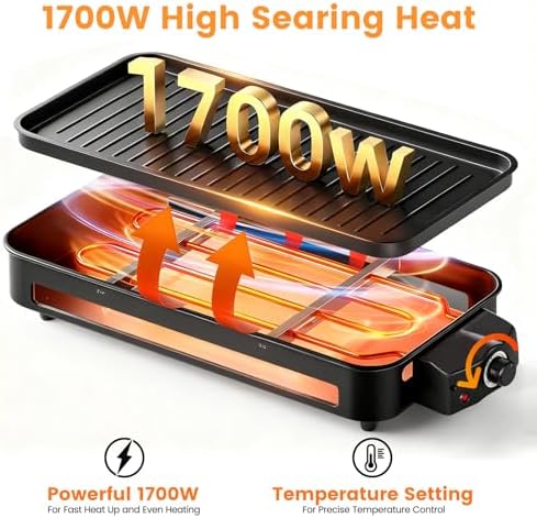 Electric Indoor Grill 1700W 2 in 1 Smokeless Griddle Grill Pan for Kitchen
