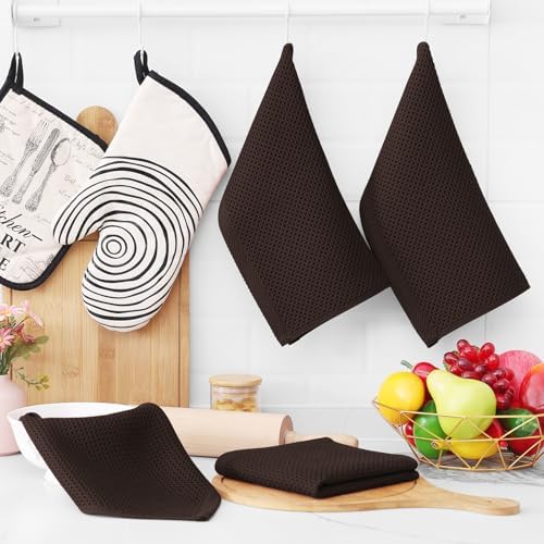 Homaxy 100% Cotton Waffle Weave Kitchen Dish Cloths 6-Pack, Dark Brown