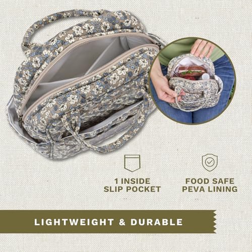 Bella Taylor Lunch Tote, Quilted Lunch Bag, Khaki Floral