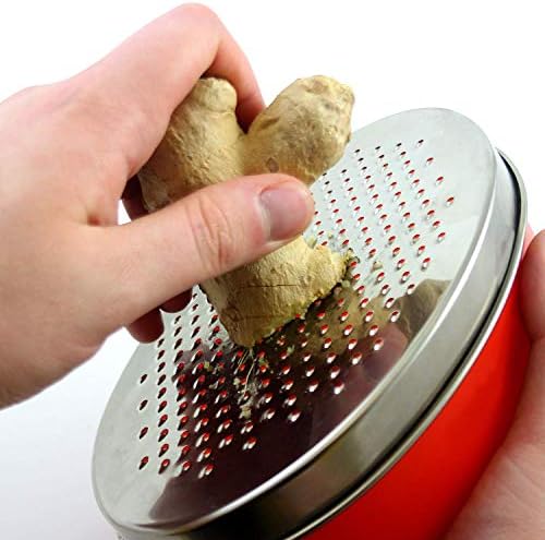 Cheese Grater Citrus Lemon Zester with Food Storage Container & Lid - Perfect For Hard Parmesan Or Soft Cheddar Cheeses, Ginger, Vegetables, Butter, Chocolate & Nutmeg (Red)