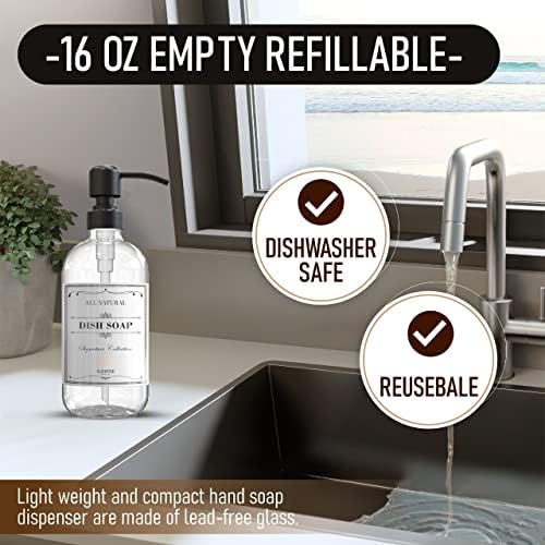 Sunrise Premium Clear Glass Soap Dispenser with Pump, 2 Pack