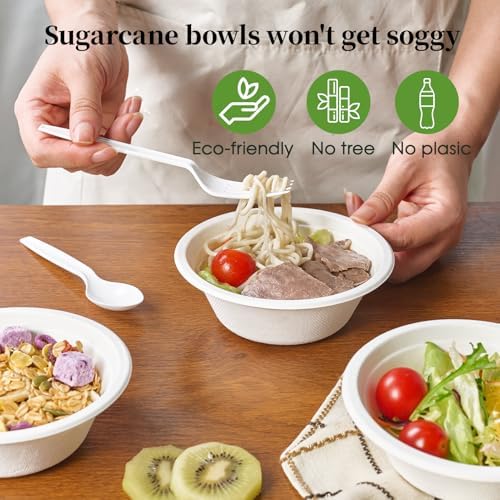 ECOLipak 150 Pack 12 oz Compostable Paper Bowls Disposable, White