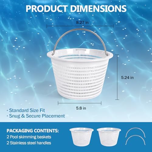 2 Pack Pool Skimmer Baskets Replacement for Inground Pool Compatible with Hayward SP1070 / SP1070E and U-3, Heavy-Duty with 316 Stainless Steel Handle and Built-in Weight for Filtering Debris