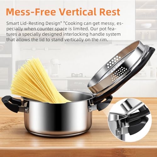Stainless Steel Stock Pot with Pour Spout and Strainer - 5 Quart
