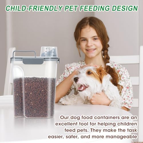 TBMax Large Cat Food Storage Container, Portable Dog Food Container with Upgraded Large Spout and Cup, Travel Pet Food Storage Dispenser for Small Animal Kibble Storage, Bird Seed Container - Grey