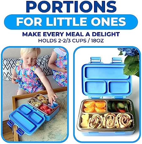 kinsho Small Stainless Steel Lunch Box for Baby Toddlers, Blue Cute Monster